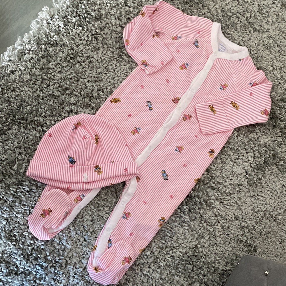 Ralph Lauren polo bear baby girl footsie and hat